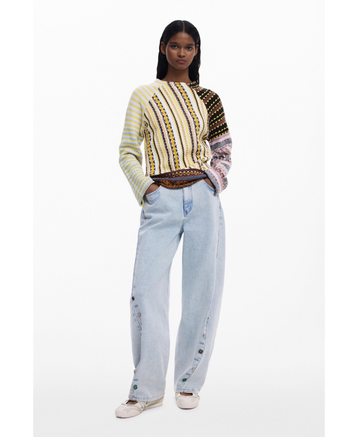 Desigual Pieced Mixed Stripe Sweater In Multi