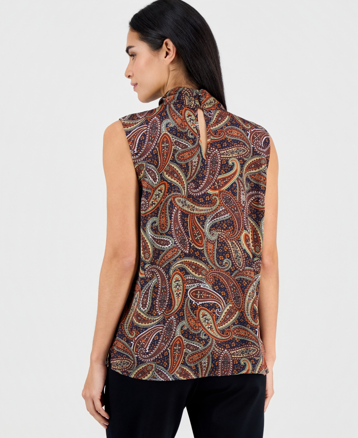 Tahari Asl Petite Paisley Print Sailor Tie Blouse In Multi