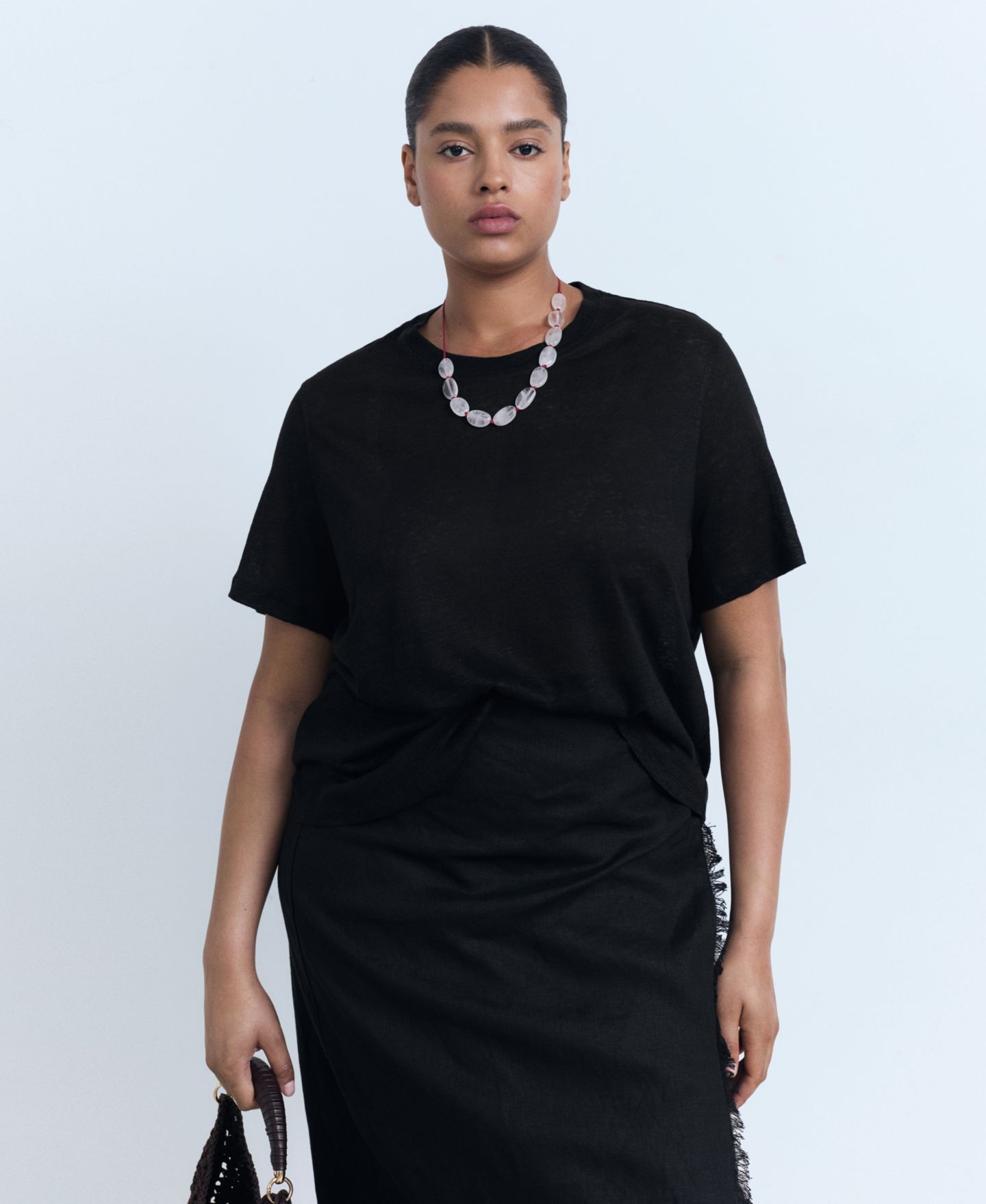 Женская футболка Mango Short-Sleeved Linen, цвет: Чёрный — фото 6