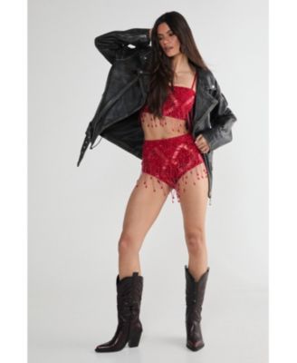 Women's Embellished Tassel Beaded Crop Top