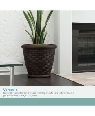 Willow 18" Plastic Decorative Wicker Patio Planter Pot, Java (3 Pack)