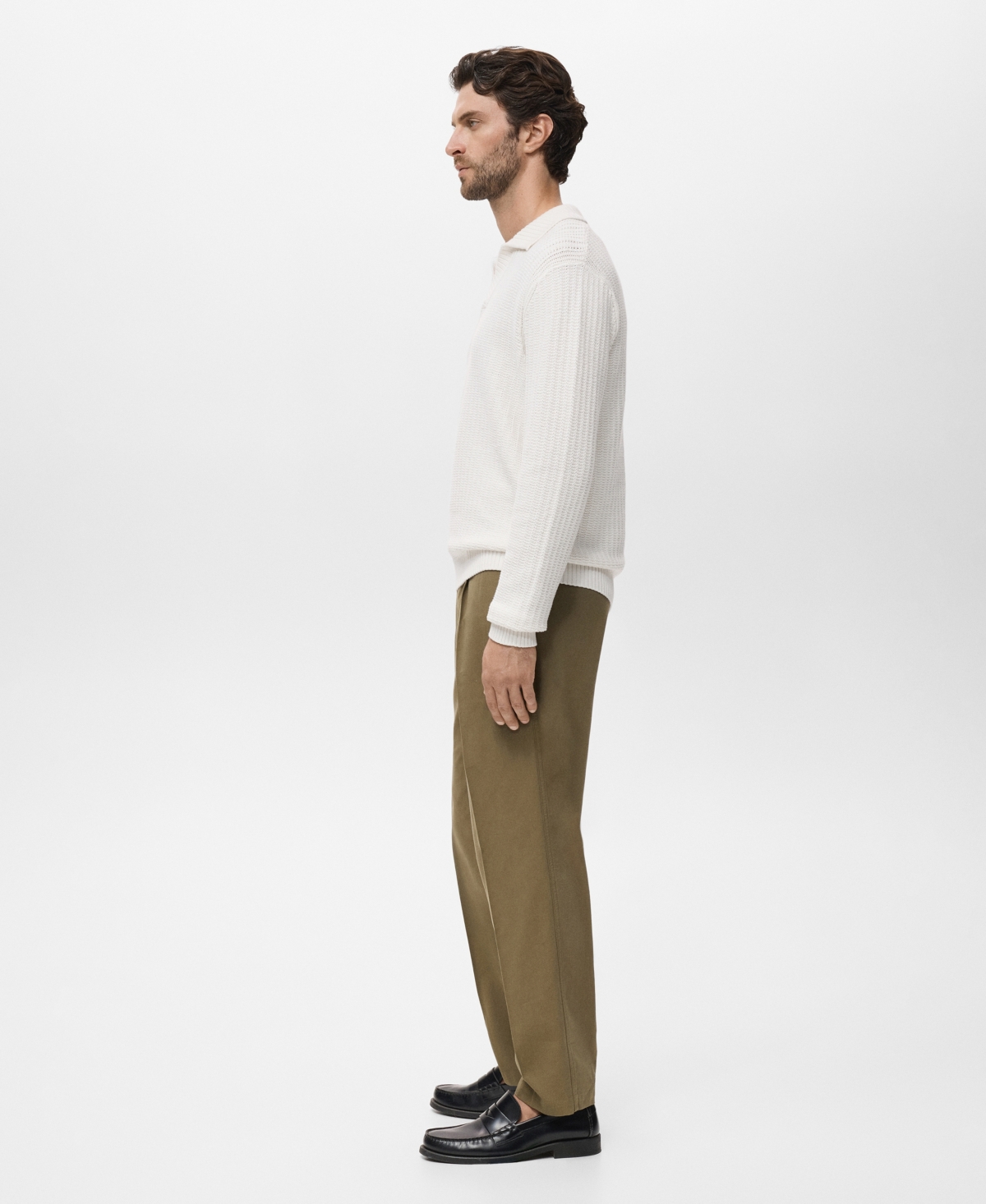 Mango Structured Cotton Polo Sweater In White