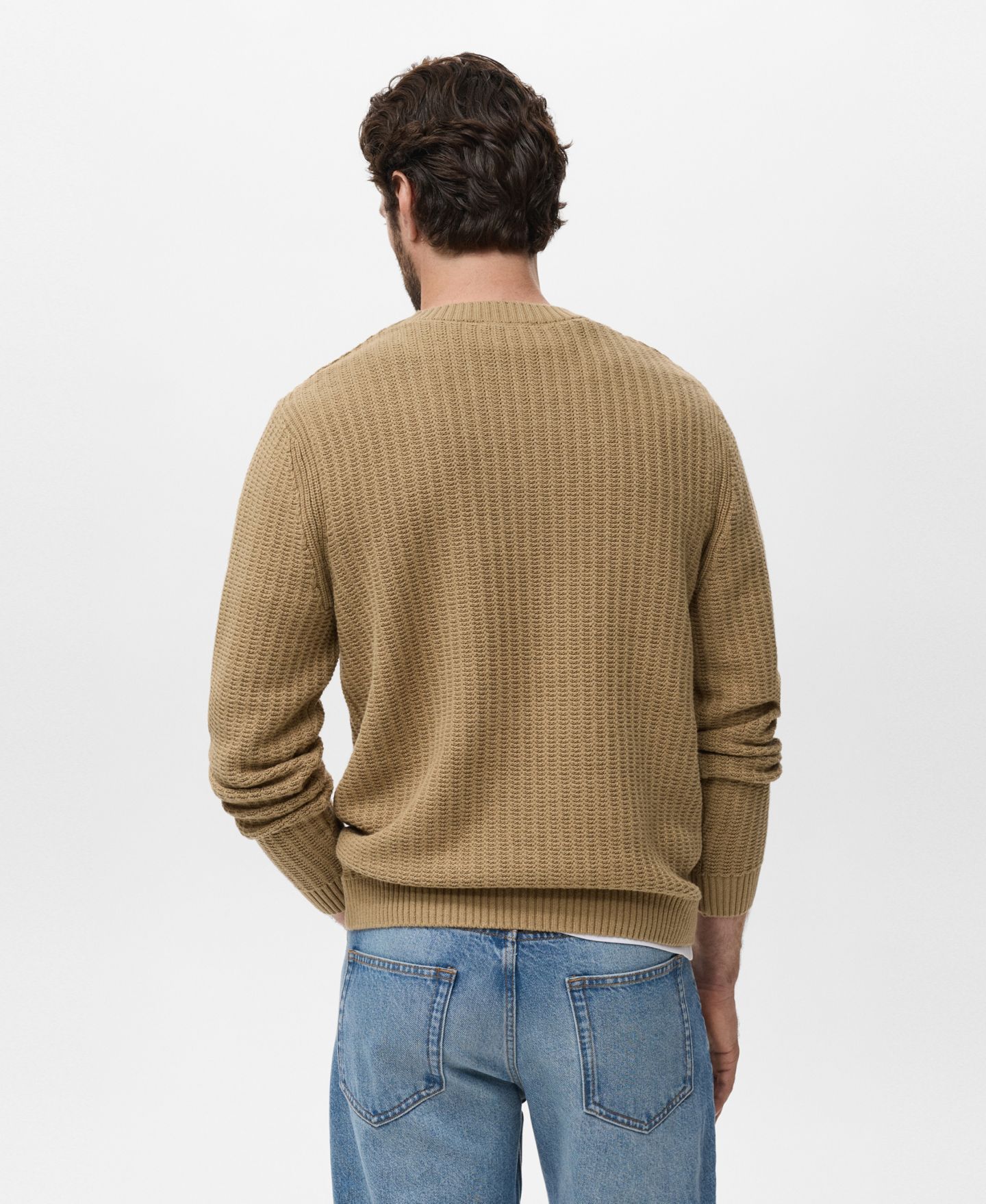 Мужской свитер MANGO Cotton Knitted, цвет: Бежевый — фото 6
