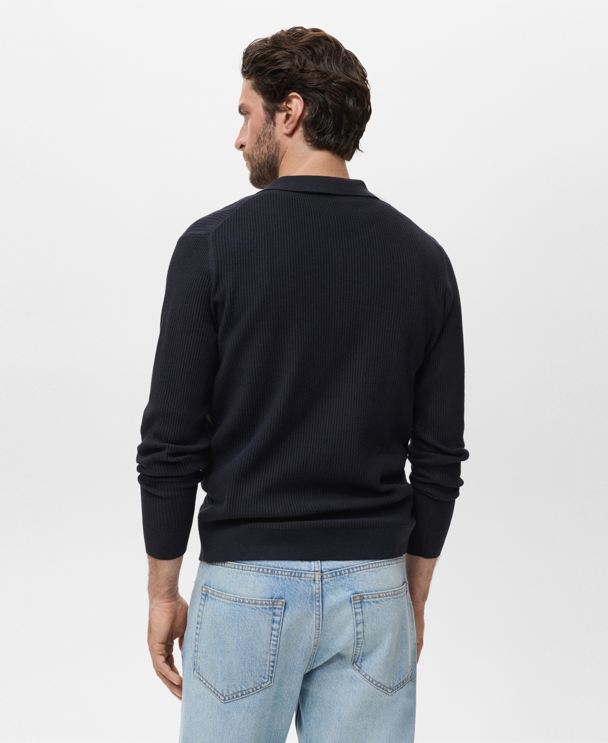 Mango Men's Cotton-blend Ribbed Polo Sweater In Blue