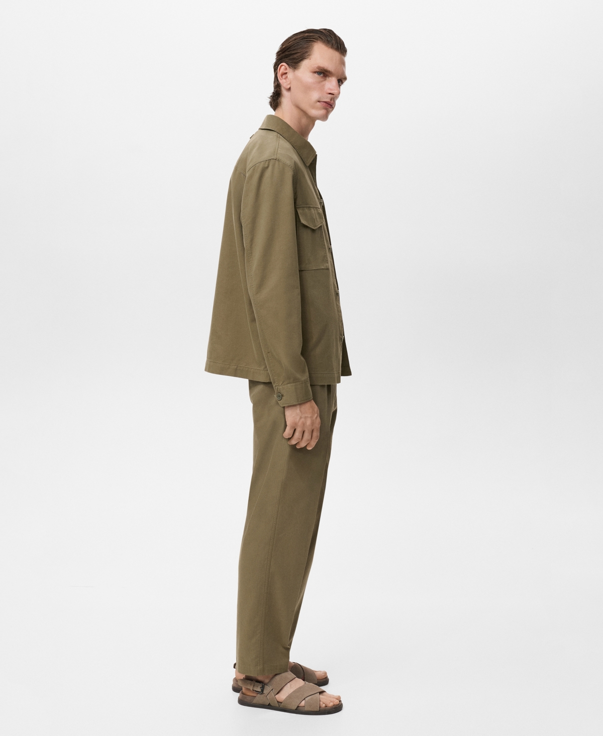 Mango Men's Cotton-blend Straight-leg Pleated Pants In Green