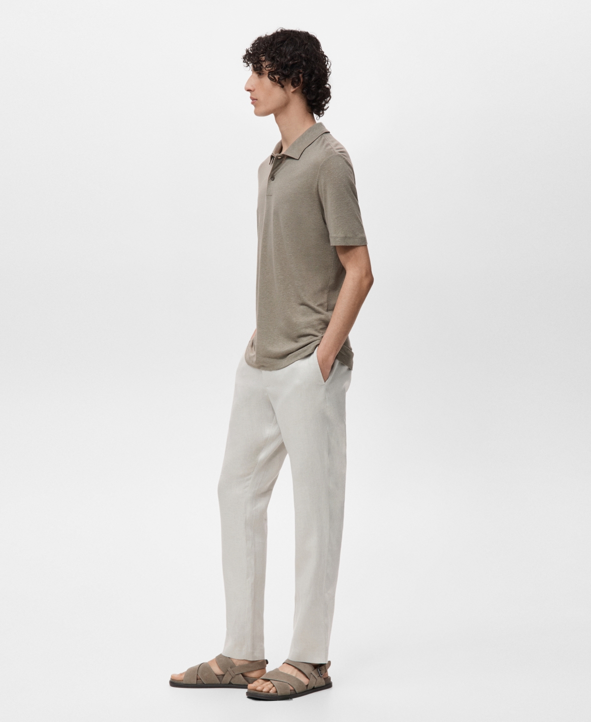 Mango Slim Fit Linen Blend Jersey Polo In Brown