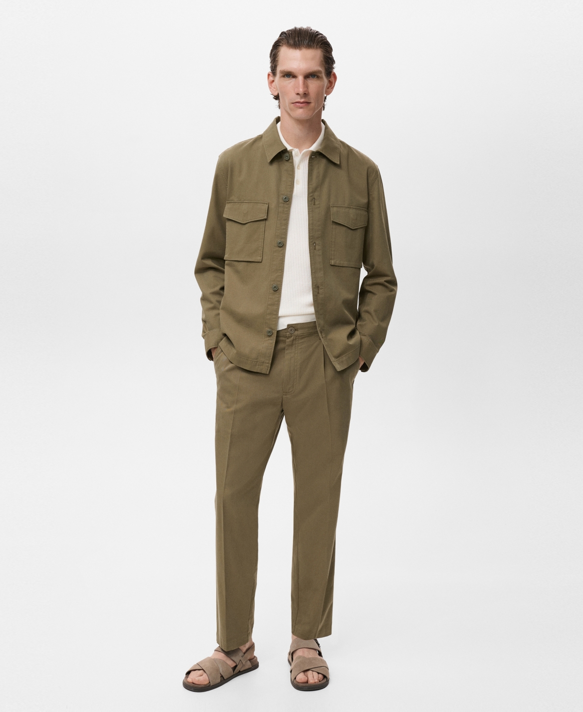 Mango Men's Pockets Lyocell Cotton Jacket In Green