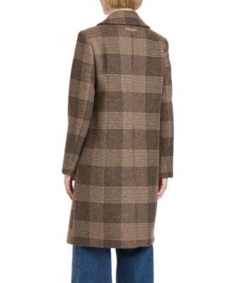 Women's Single-Breasted Wool-Blend Boyfriend Plaid Coat