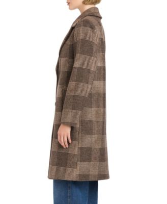 Women's Single-Breasted Wool-Blend Boyfriend Plaid Coat