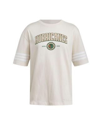 Women's Cream Miami Hurricanes Fashion Three-Stripes Oversized T-Shirt