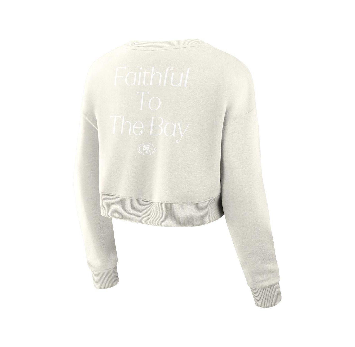 Women's Cream San Francisco 49ers Studio Tri-Blend Cropped Pullover Sweatshirt