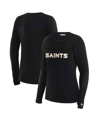 WEAR by Erin Andrews - Women's x Gracie Hunt Black New Orleans Saints Mesh Panel Long Sleeve T-Shirt