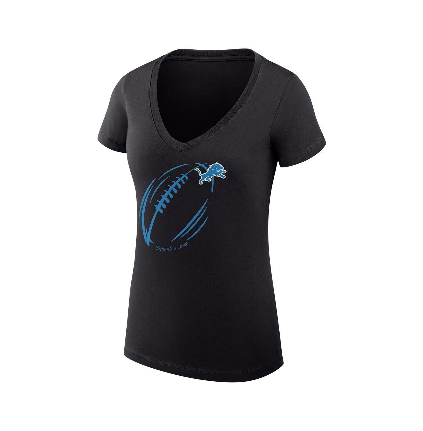 Женская футболка G-III 4Her by Carl Banks Black Detroit Lions Super-Slim Fit Lightweight Subtle Football V-Neck — фото 2