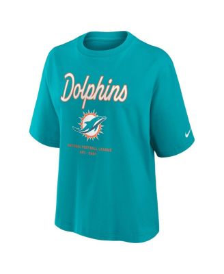 Women's Aqua Miami Dolphins Essential Script Relaxed Boxy T-Shirt