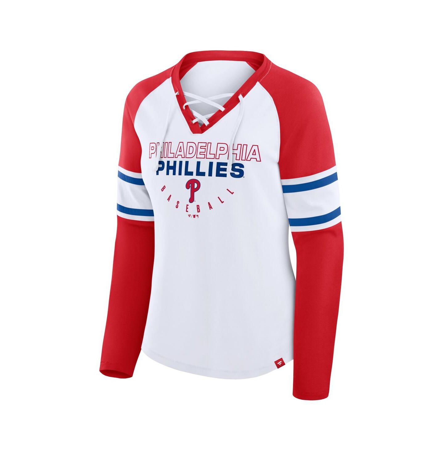Женская футболка Fanatics White/Red Philadelphia Phillies Blitz Package Raglan Lace-Up V-Neck Long Sleeve — фото 2