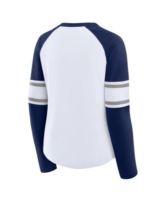 Women's White/Navy New York Yankees Blitz Package Raglan Lace-Up V-Neck Long Sleeve T-Shirt