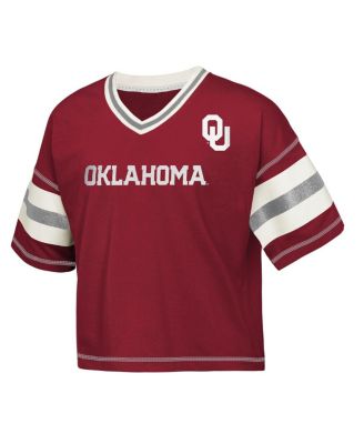 Big Girls Crimson Oklahoma Sooners Gridiron Jersey V-Neck T-Shirt