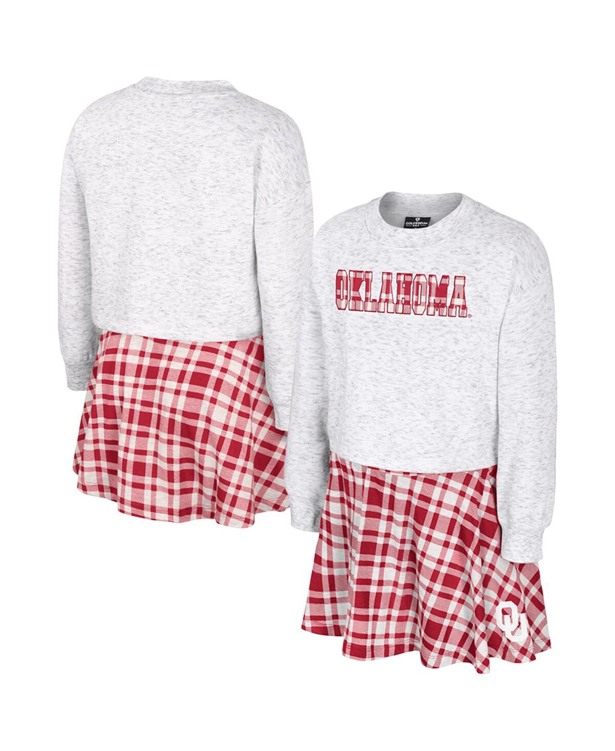 Colosseum Kids' Big Girls 2-piece Gray Oklahoma Sooners Marceline Plaid Skirt And Top Set In Red