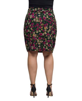 Plus Size Floral Print Knee Length Pencil Skirt