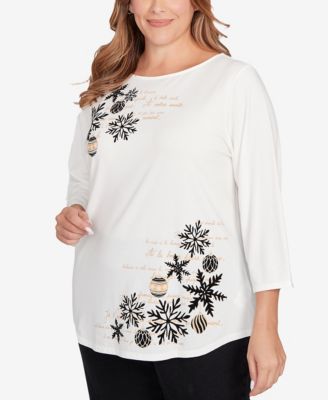 Plus Size Snowflake Script Knit Top