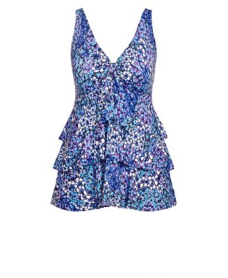 Women's Ruffled Print Tankini Top