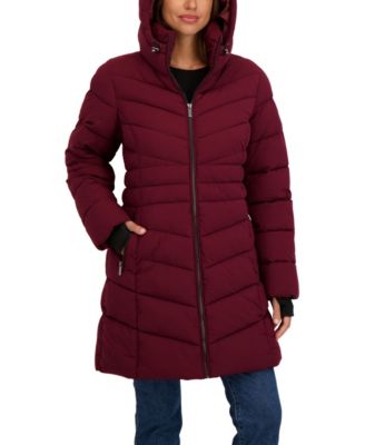 Women's 3/4 Hooded Stretch Puffer Coat