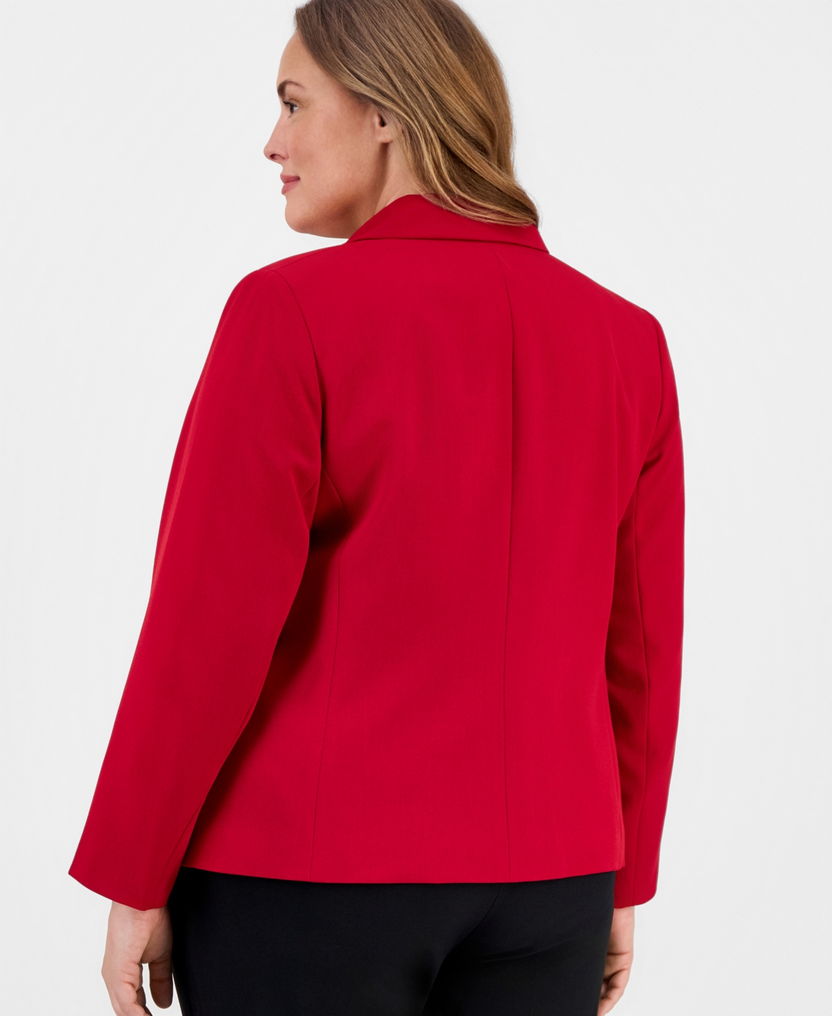 Kasper Plus Size Stretch Crepe Three-button Blazer In Red