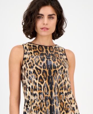Women's Animal-Print Sequin Shift Dress