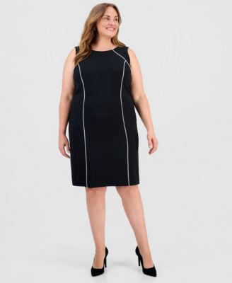 Kasper - Plus Size Sleeveless Piped-Trim Sheath Dress