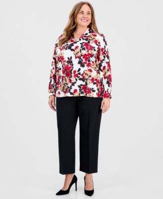Plus Size Printed Satin V-Neck Top