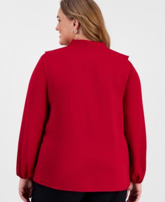 Plus Size Ruffled Tie-Front V-Neck Top