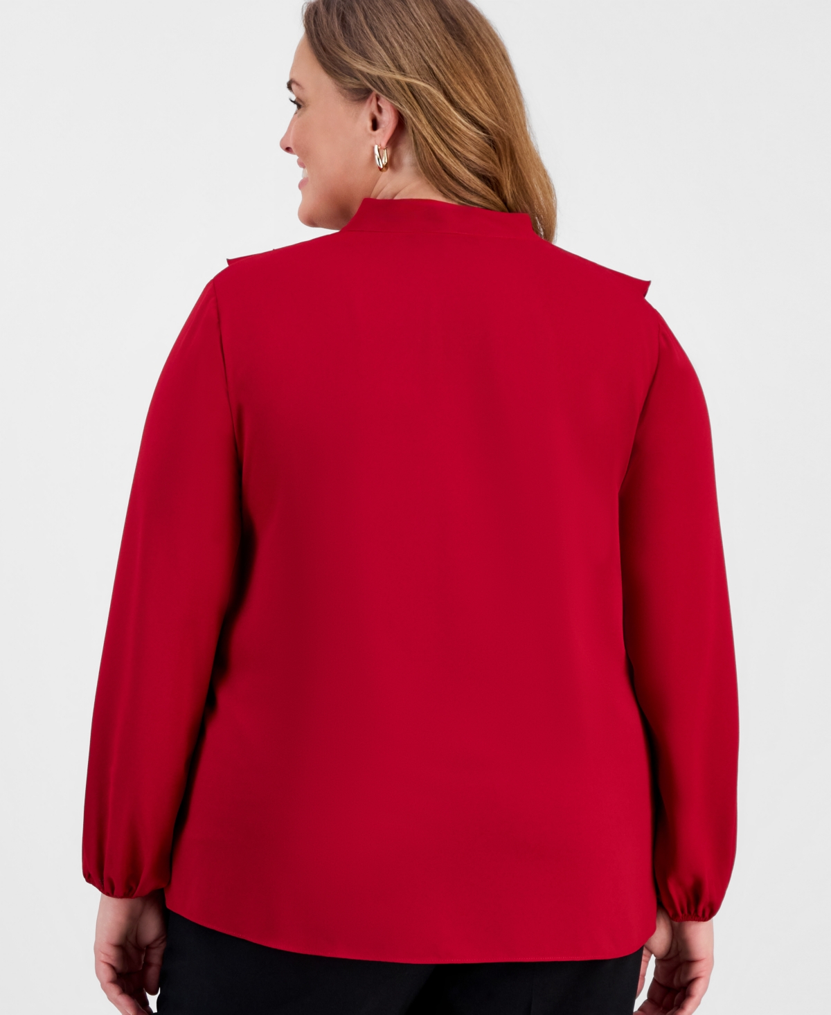 Kasper Plus Ruffled Tie-Front V-Neck Top