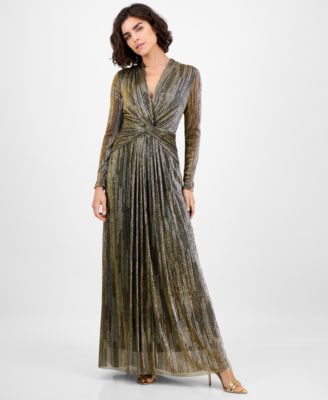 Anne Klein - Women's Foil Knot-Front Long-Sleeve Dress