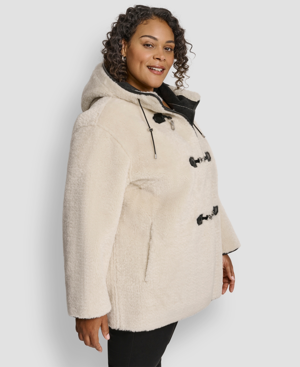 Dkny Plus Size Hooded Toggle Coat In Neutral