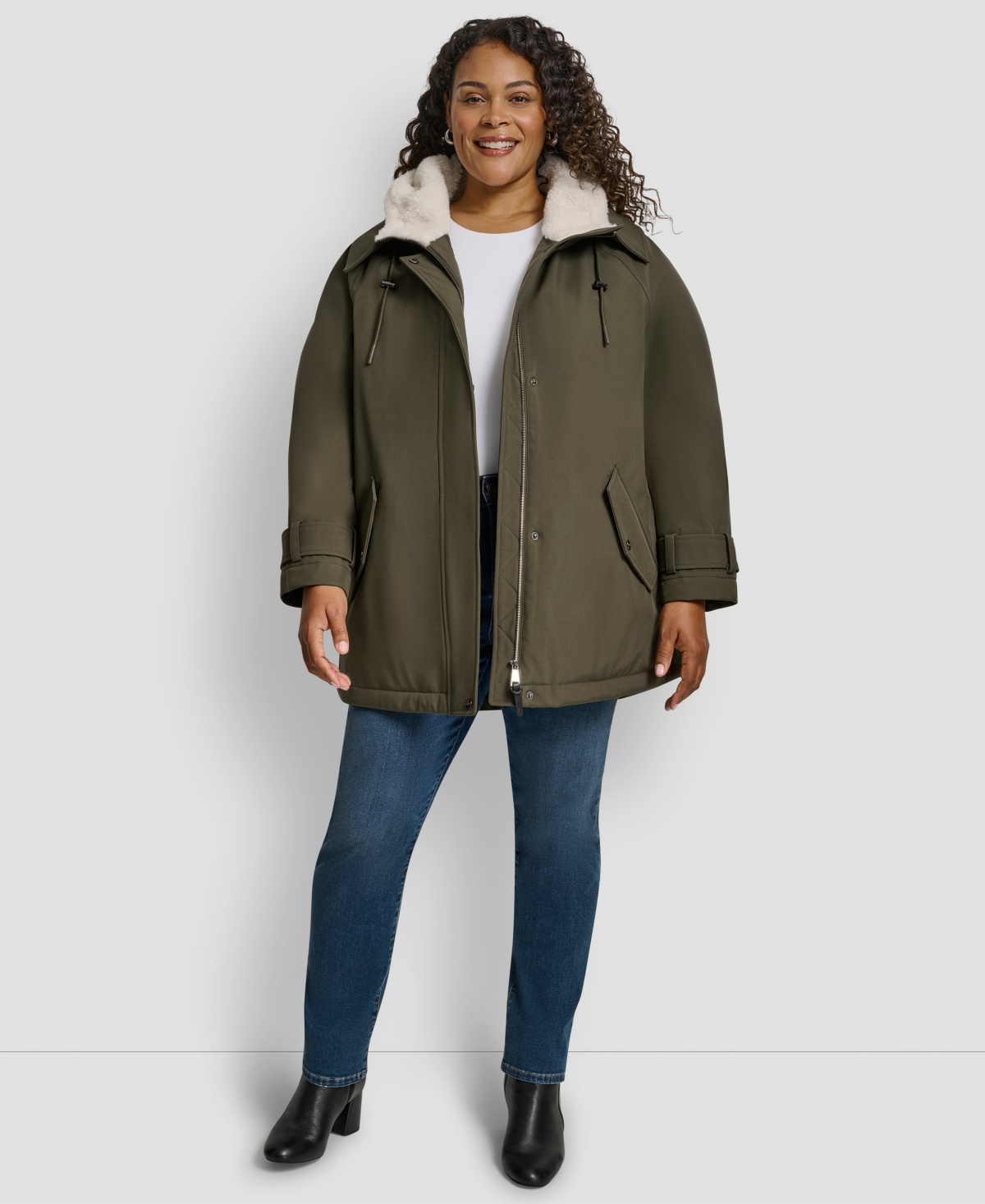Dkny Plus Size Hooded Coat In Green