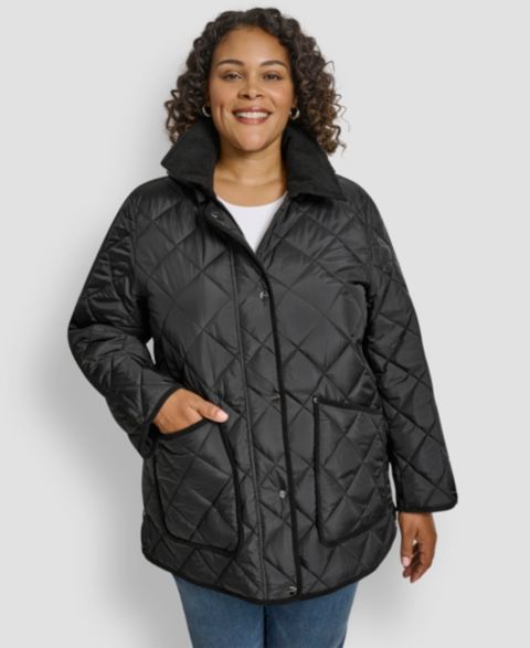 Женские куртки DKNY Plus Size Hooded Quilted Coat