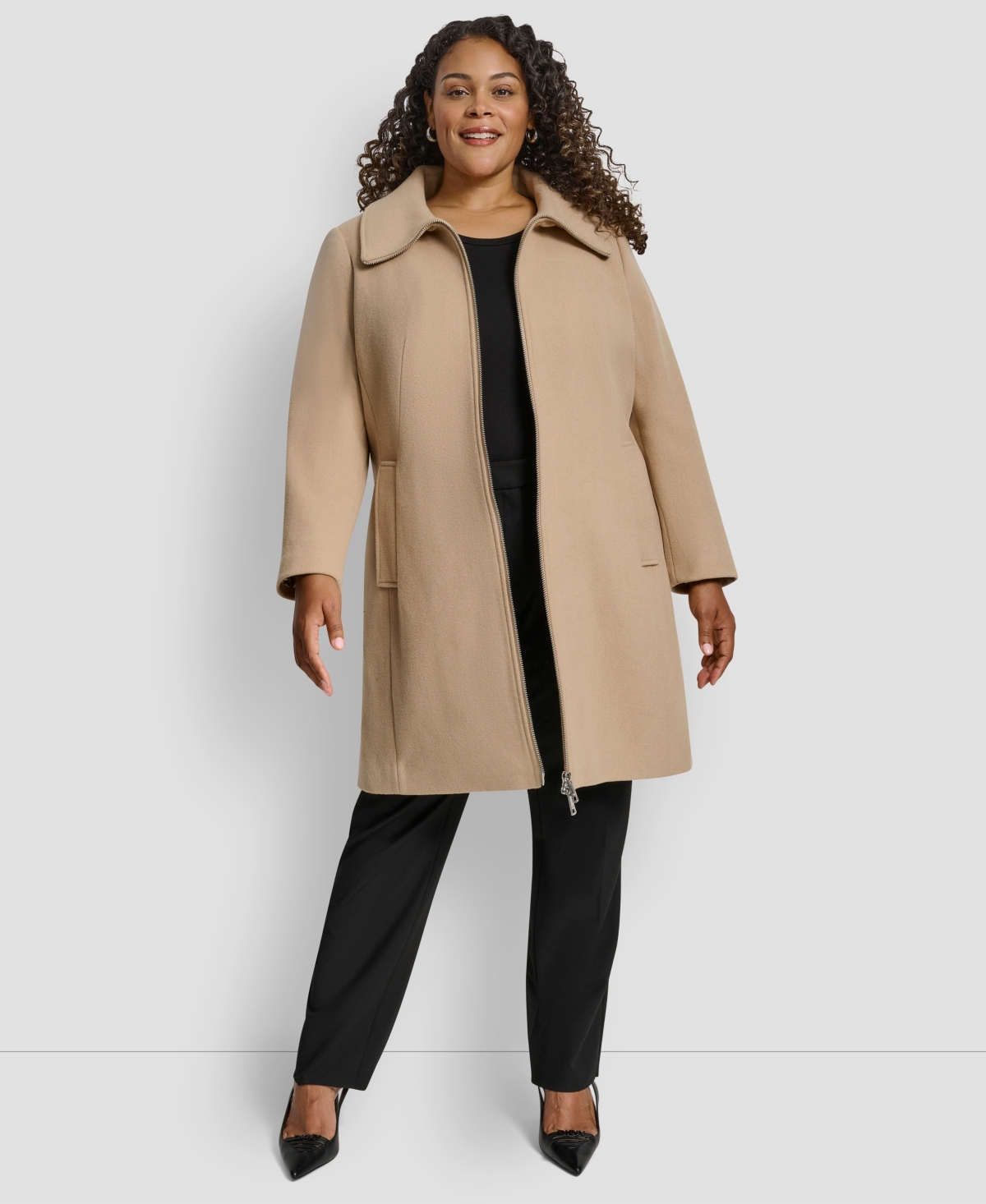 Dkny Plus Size Belted Coat In Brown