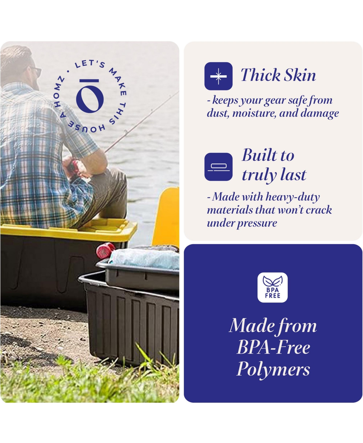 Homz 34 Gallon Durabilt Home Storage Container w/Lid, Black/Yellow (2 Pack