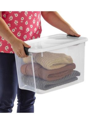 30 Qt Clear Plastic Stackable Storage Bin w/ Latch Lid, White (6 Pack)