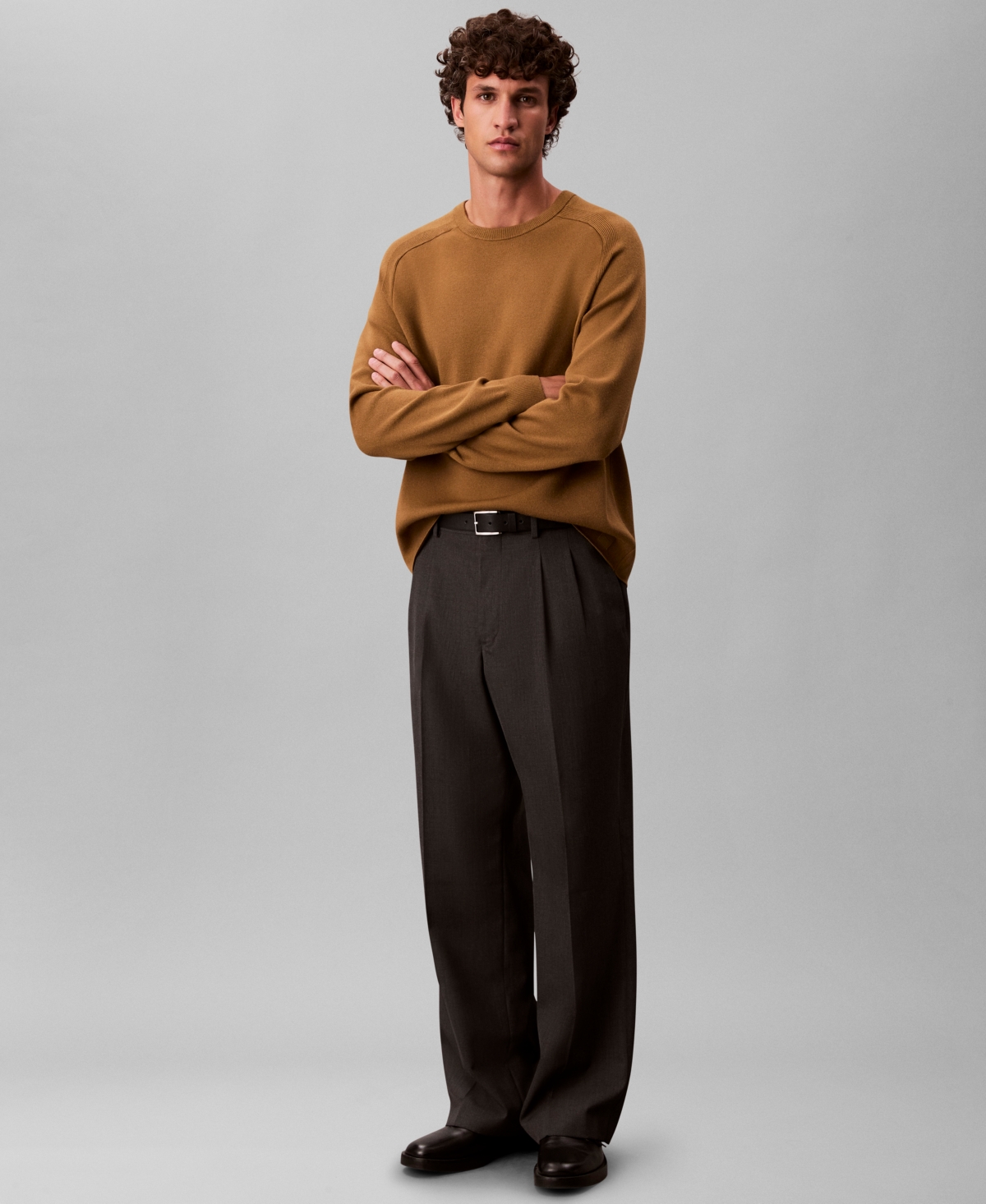 Calvin Klein Men's Tech Knit Crewneck Sweater In Brown
