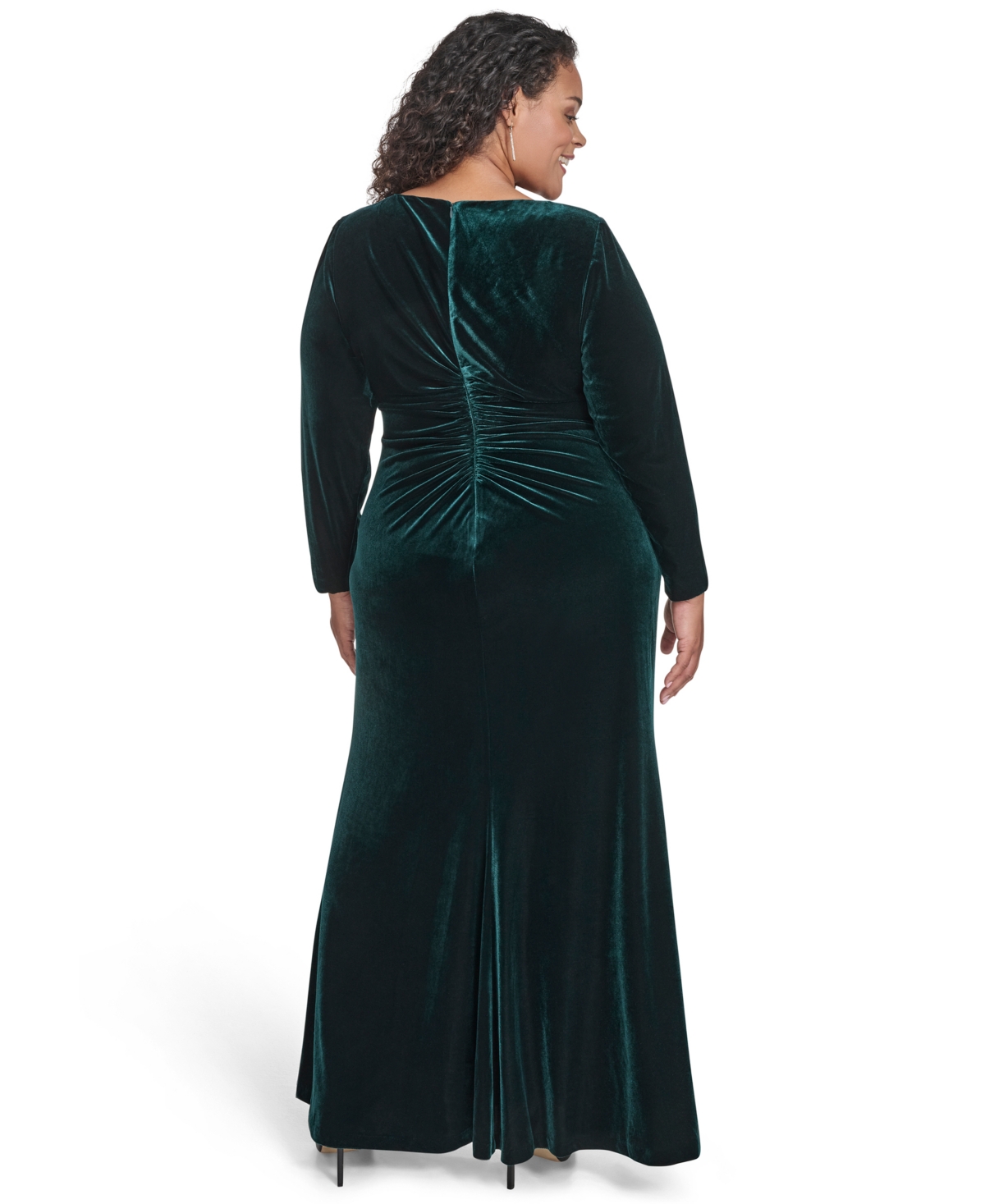 Eliza J Plus Size Side Ruched Jewel Neck Long Gown In Green