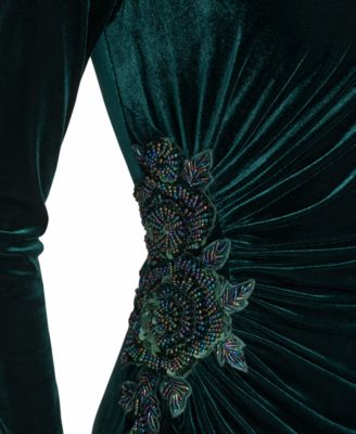 Petite Side Ruched Velvet Long Sleeve Gown