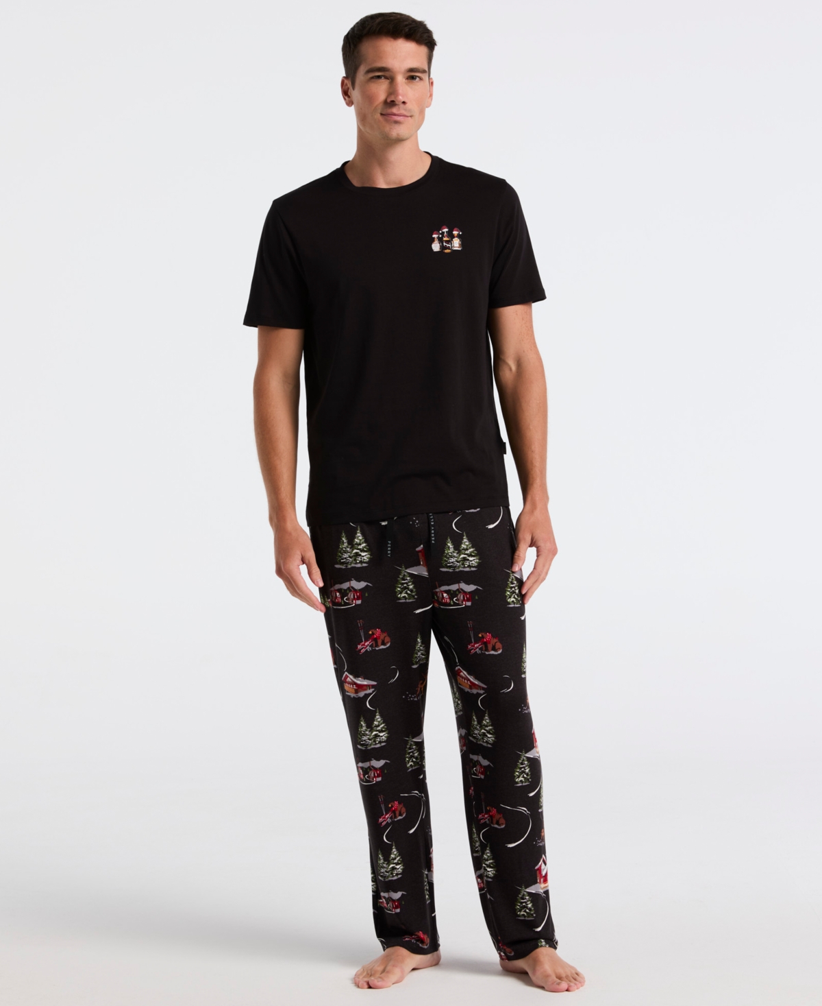 Perry Ellis Portfolio Men's Deluxe Touch Snow Day Print Pajama Pants In Black