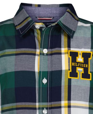 Boys' 2T-7 Patch Plaid Point Collar Shirt