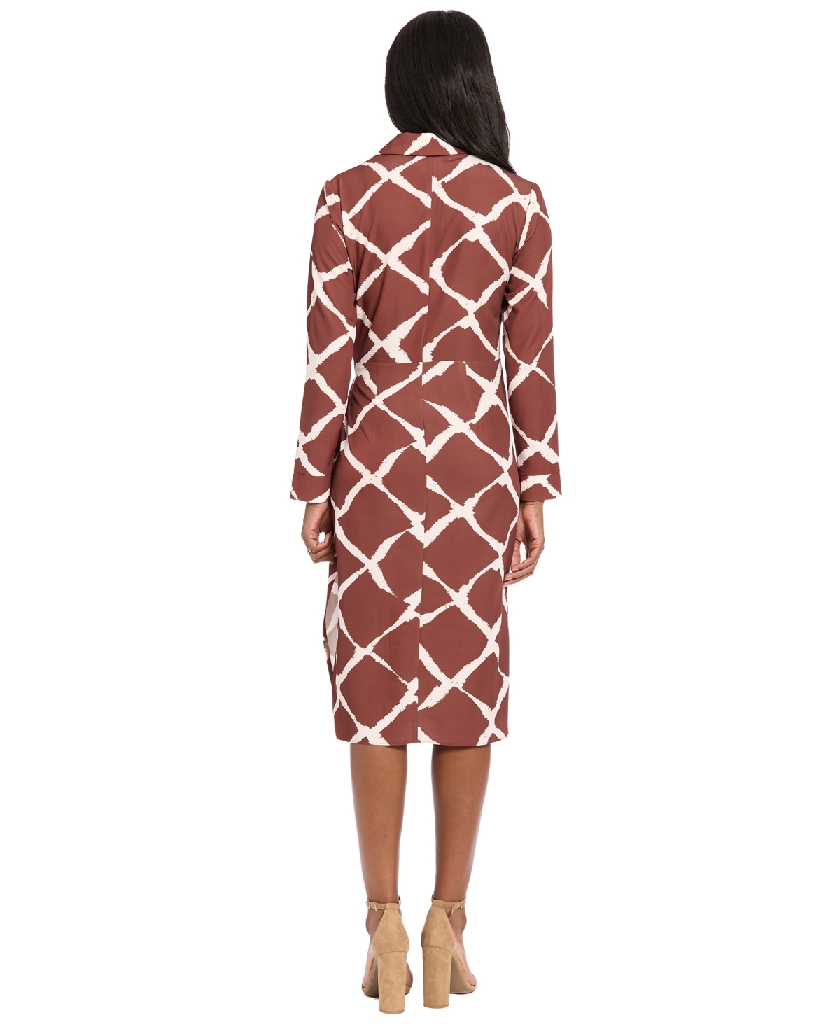London Times Petite Long-sleeve Sarong Skirt Midi Dress In Multi