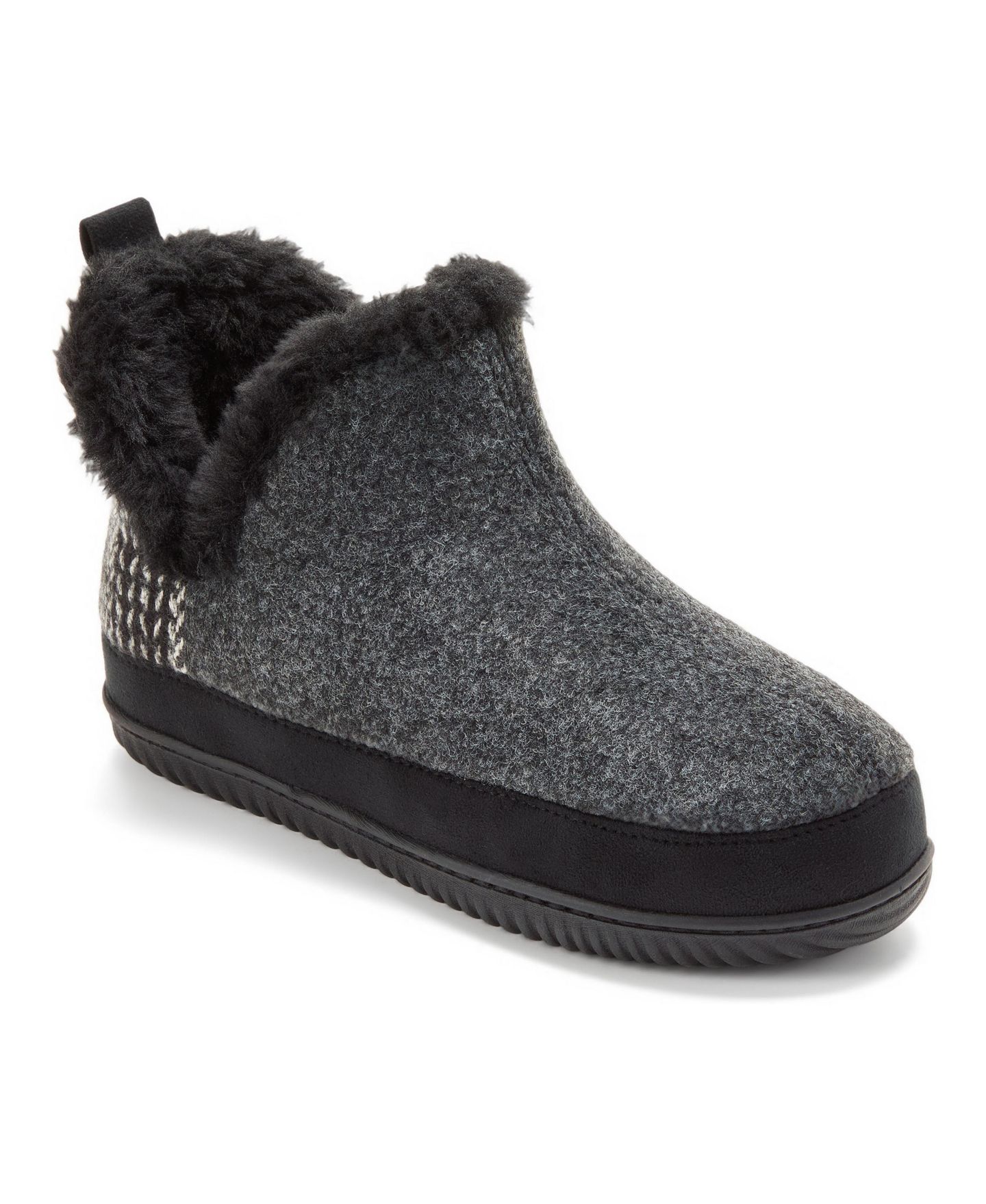 Женские тапочки Dearfoams Felted and Plaid Boot Slipper, цвет: Чёрный — фото 1