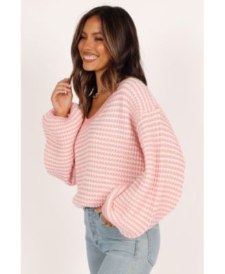 Women's Becca Crewneck Waffle Stitch Stripe Knit Sweater