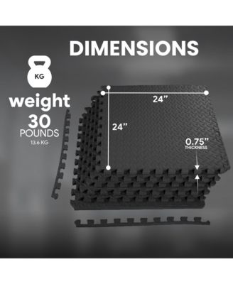 96 Sq Ft Interlocking Exercise Mat Tiles, Black (2 Pack)