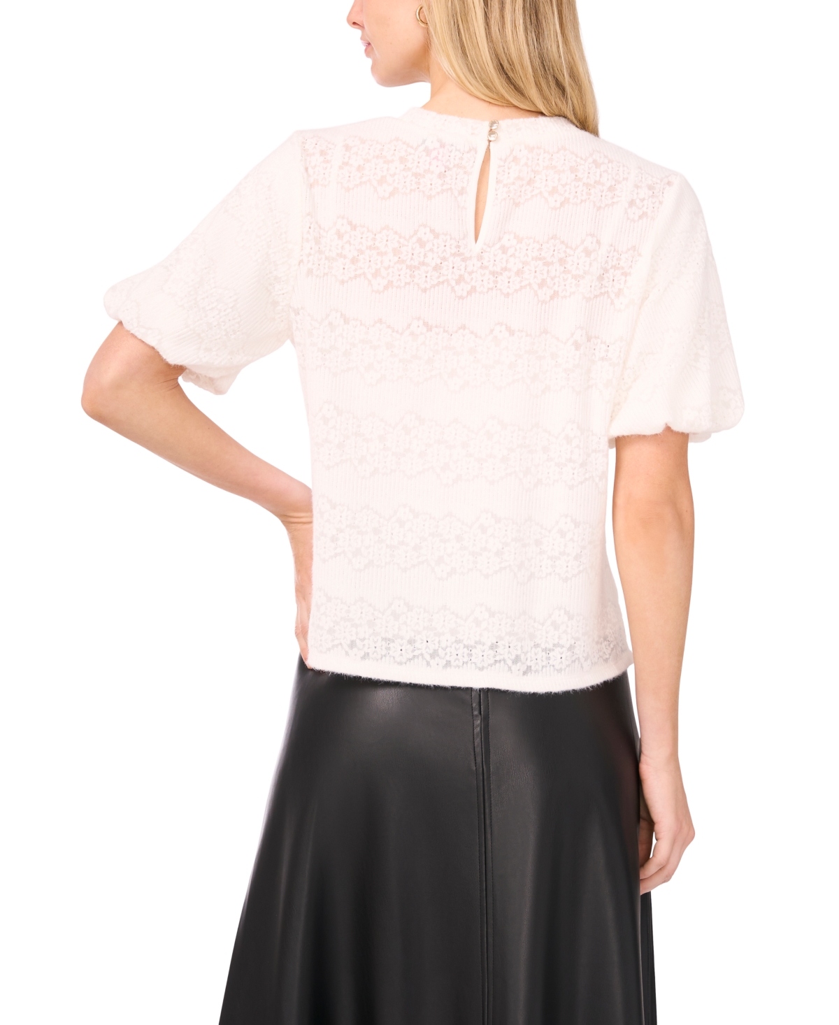 Vince Camuto Floral Detail Puff Sleeve Sweater In Neutral