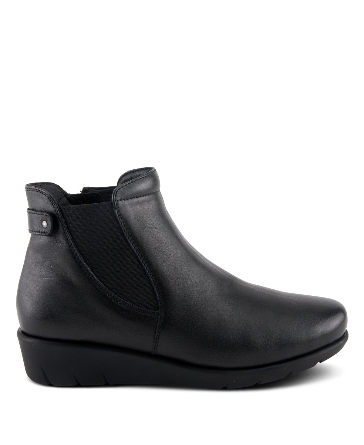 Spring Step Apso Leather Wedge Bootie with Elastic Panel, Inside Zipper, and Removable Insole
